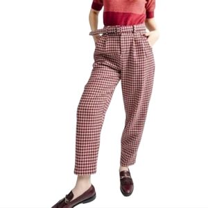 Molly Bracken Lili Sidonio Darling Drama Dark Red Wine Houndstooth Pants Size L‎